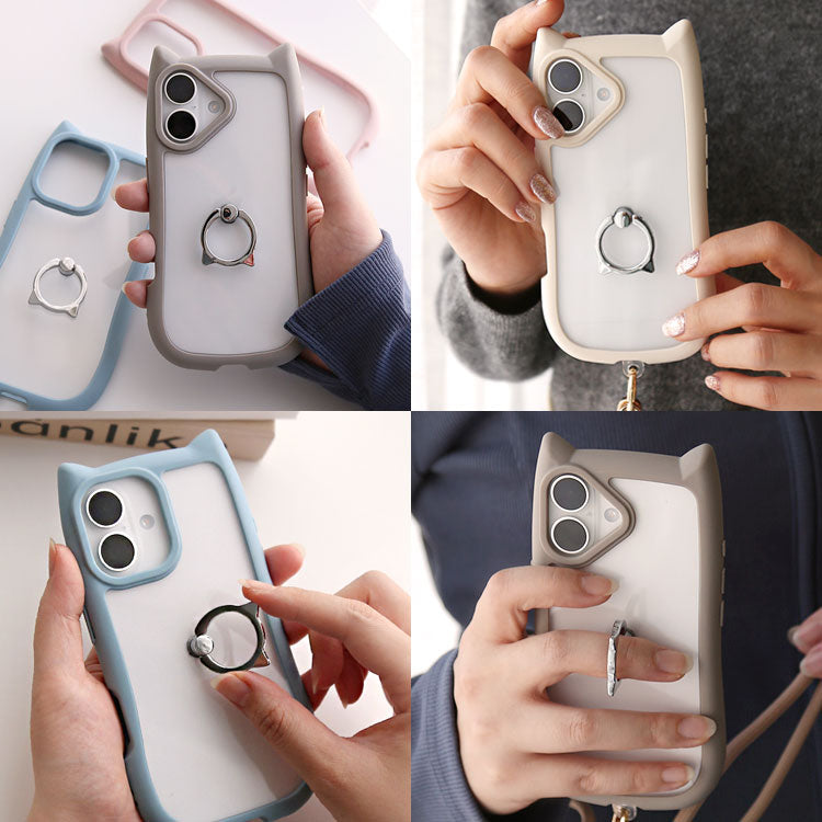 【ショルダーストラッププレゼント】ネコミミリングつきiPhoneケース[iPhone15/14/13/12/11シリーズ]
