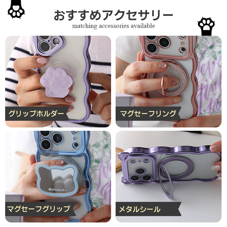 お得なセット】背面クリア バンパーケース ネコミミウェーブ iPhone