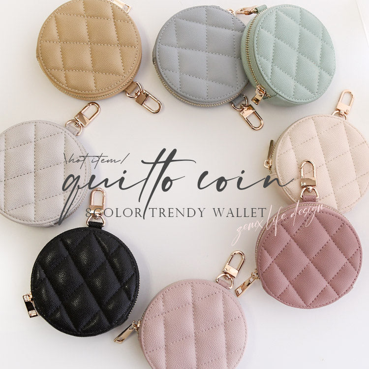ゴールドカラビナ付き｜キルティング柄【8色展開】｜ミニコインケース