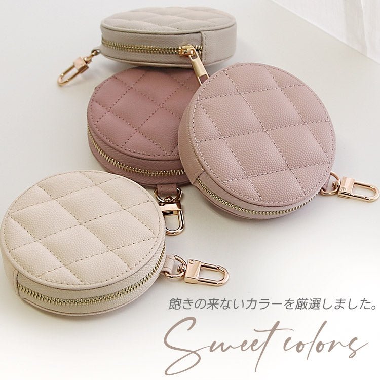 ゴールドカラビナ付き｜キルティング柄【8色展開】｜ミニコインケース