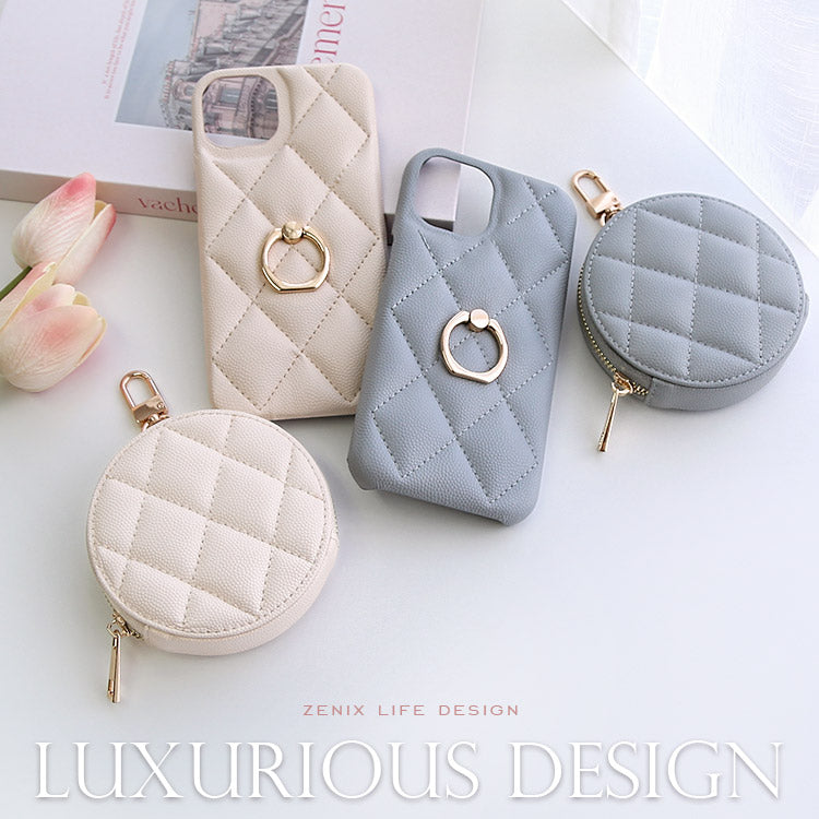 ゴールドカラビナ付き｜キルティング柄【8色展開】｜ミニコインケース