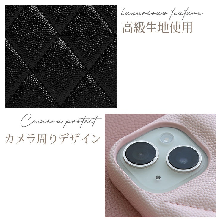 【ショルダーストラッププレゼント】カードポケット付き｜キルティング レザー風 iPhoneケース[iPhone14/13/12/11/SEシリーズ]