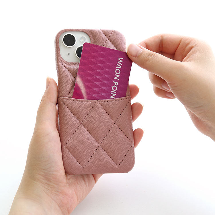 【ショルダーストラッププレゼント】カードポケット付き｜キルティング レザー風 iPhoneケース[iPhone14/13/12/11/SEシリーズ]