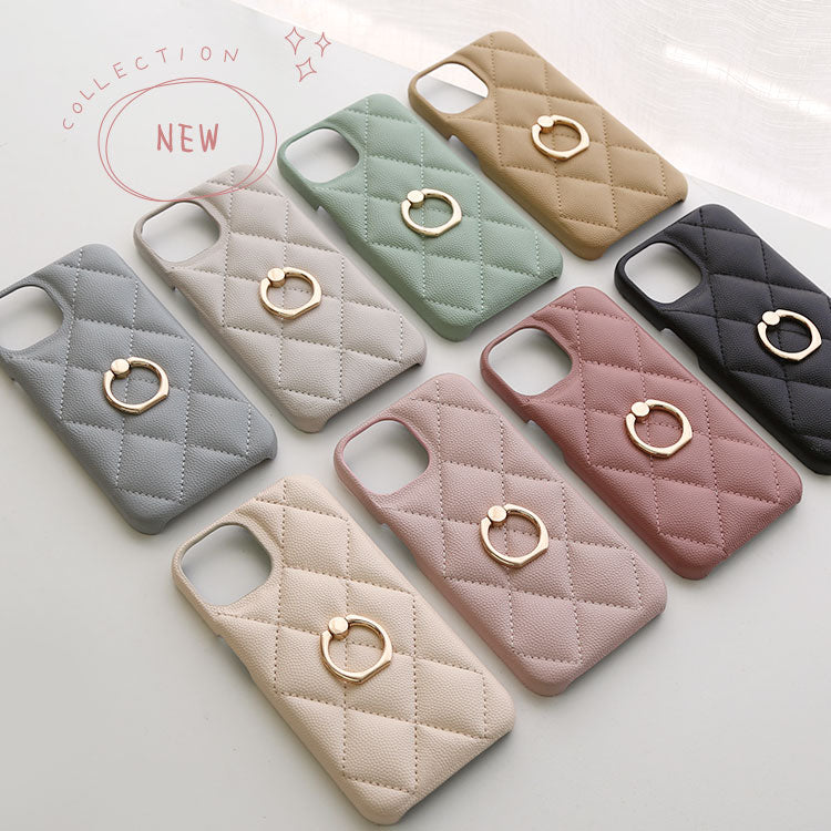 【ショルダーストラッププレゼント】キルティング背面リング付きiPhoneケース[iPhone14/13/12/11/SEシリーズ]