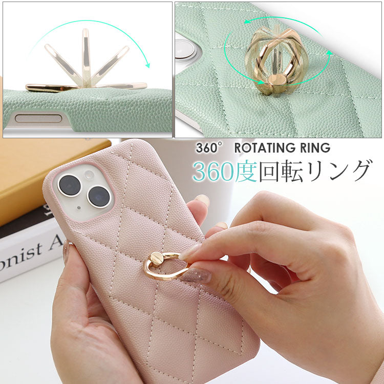 【ショルダーストラッププレゼント】キルティング背面リング付きiPhoneケース[iPhone14/13/12/11/SEシリーズ]