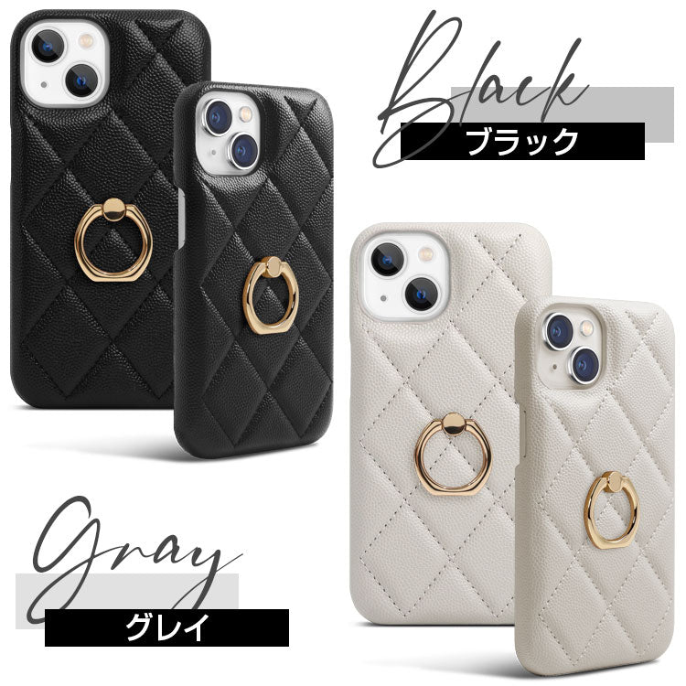 【ショルダーストラッププレゼント】キルティング背面リング付きiPhoneケース[iPhone14/13/12/11/SEシリーズ]