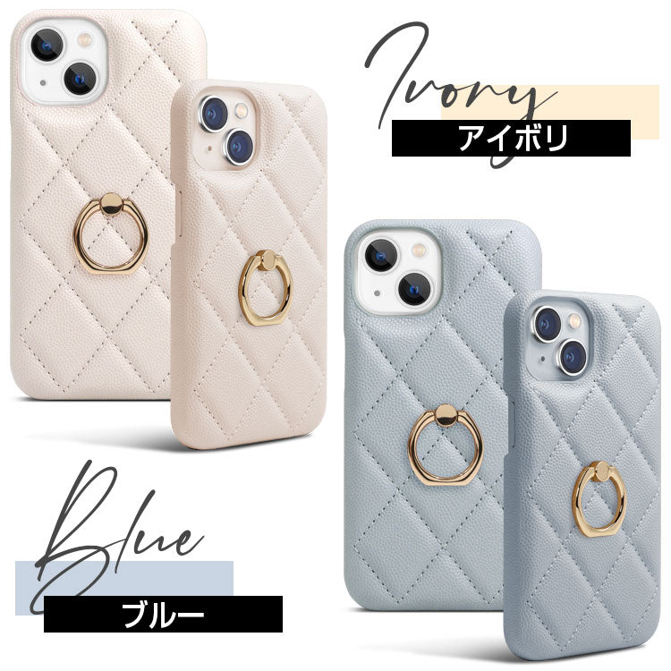 【ショルダーストラッププレゼント】キルティング背面リング付きiPhoneケース[iPhone14/13/12/11/SEシリーズ]
