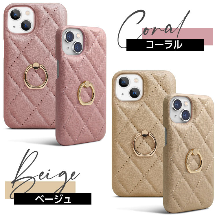 【ショルダーストラッププレゼント】キルティング背面リング付きiPhoneケース[iPhone14/13/12/11/SEシリーズ]