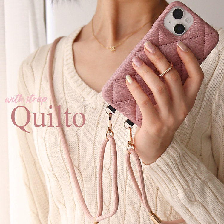 【ショルダーストラッププレゼント】 背面リング付き｜キルティング柄 iPhoneケース