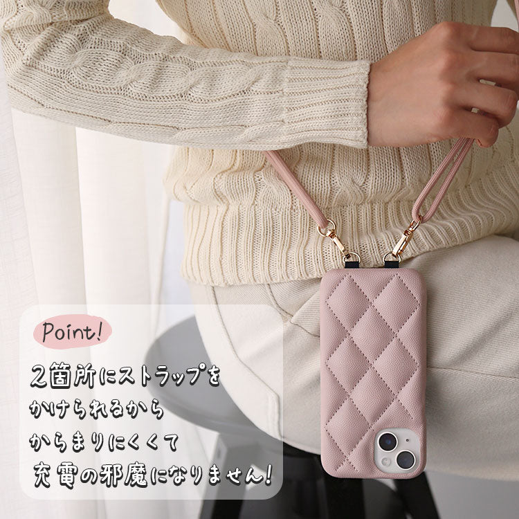 【ショルダーストラッププレゼント】キルティング背面リング付きiPhoneケース[iPhone16/15シリーズ]