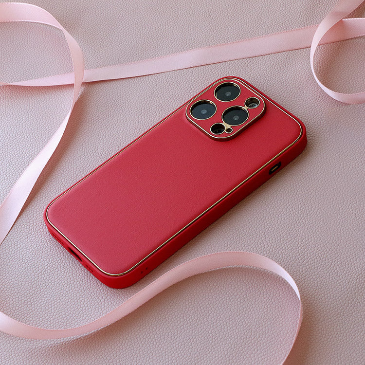 【ショルダーストラッププレゼント】ゴールドライン｜シンプルエレガンス プレミアム PUレザー iPhoneケース[iPhone12/11/SEシリーズ]
