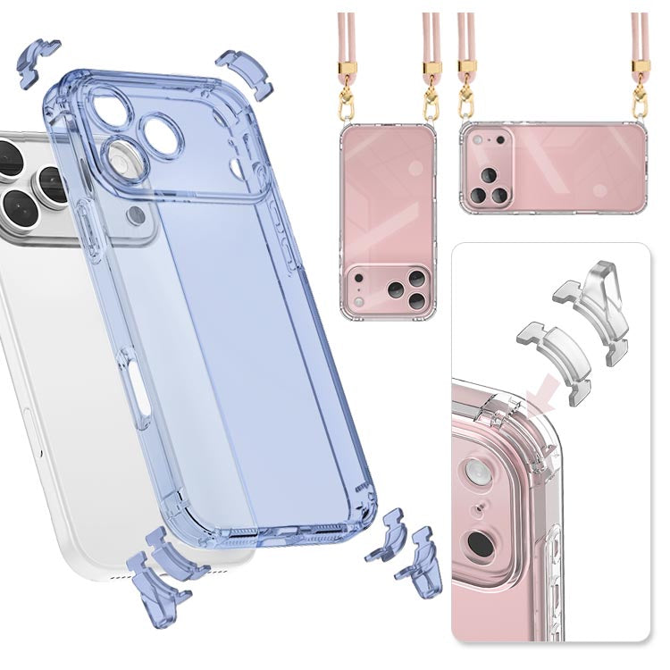 【ストラップセット or ケース単品】7カラー｜ストラップホール付け替え可能｜4WAYクリアiPhoneケース