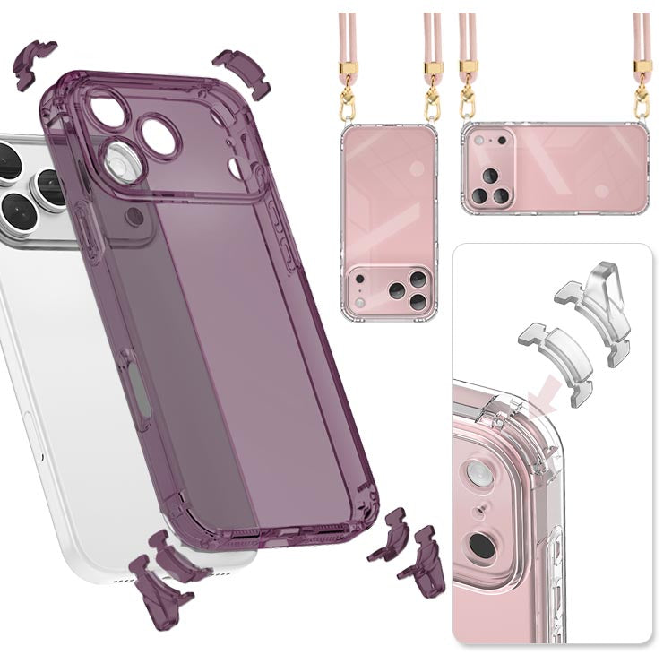 【ストラップセット or ケース単品】7カラー｜ストラップホール付け替え可能｜4WAYクリアiPhoneケース