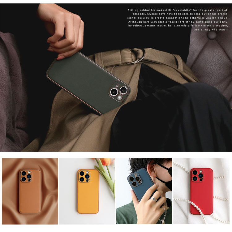【ショルダーストラッププレゼント】ゴールドライン｜シンプルエレガンス プレミアム PUレザー iPhoneケース[iPhone12/11/SEシリーズ]