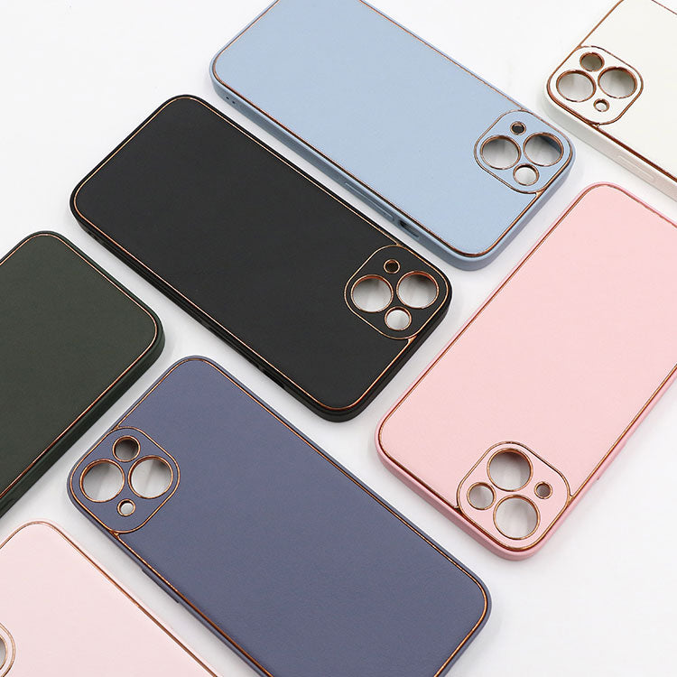 【ショルダーストラッププレゼント】ゴールドライン｜シンプルエレガンス プレミアム PUレザー iPhoneケース[iPhone12/11/SEシリーズ]