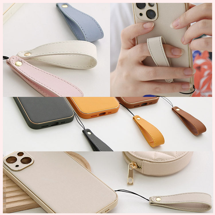 【ショルダーストラッププレゼント】ゴールドライン｜シンプルエレガンス プレミアム PUレザー iPhoneケース[iPhone12/11/SEシリーズ]