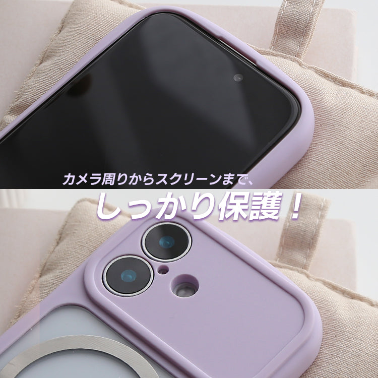 【MagSafeグリップセット】背面クリア バンパーケース パステルカラー iPhoneケース