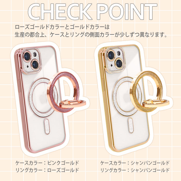 【ショルダーストラッププレゼント】MagSafe対応 ｜レジンタイプのきらめくリング付きiPhoneケース