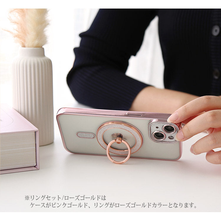 【ショルダーストラッププレゼント】MagSafe対応 ｜クリアタイプのきらめく360度回転リング付きiPhoneケース