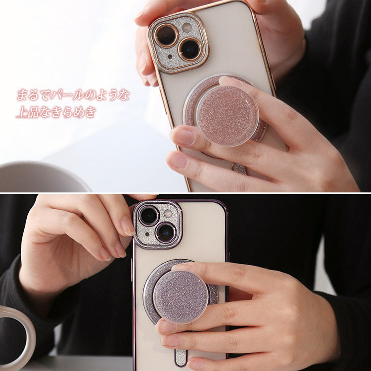 【ショルダーストラッププレゼント】MagSafe対応スマホグリップ付きキラキラiPhoneケース