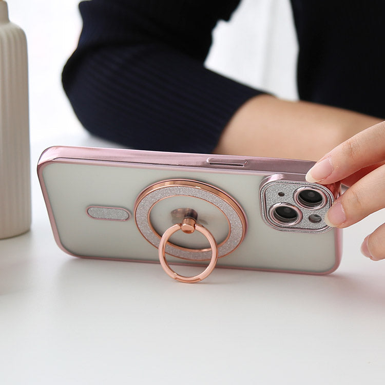 【ショルダーストラッププレゼント】MagSafe対応 ｜クリアタイプのきらめく360度回転リング付きiPhoneケース
