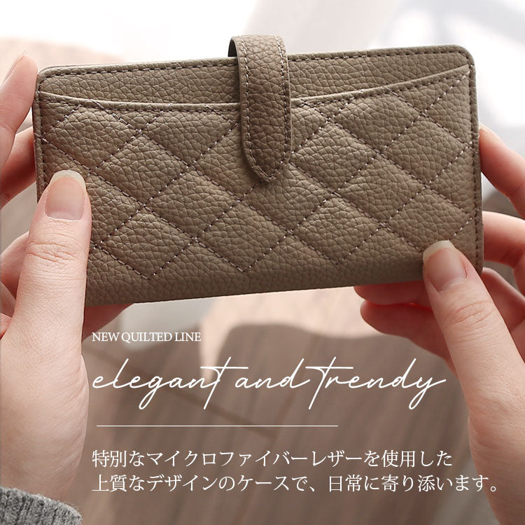 【ショルダーストラップ付き】 ベルト付き｜カード収納｜キルティング柄｜手帳型 iPhoneケース