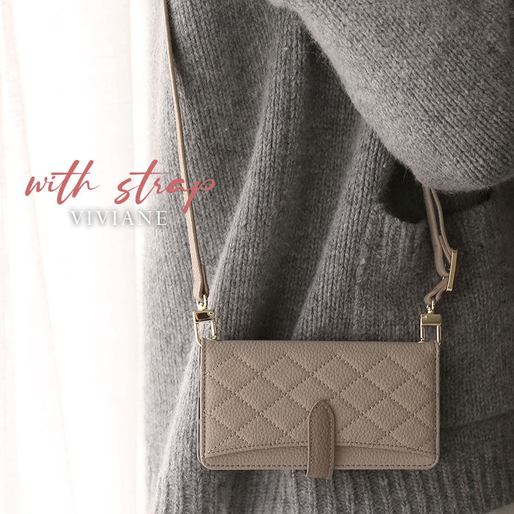 【ショルダーストラップ付き】 ベルト付き｜カード収納｜キルティング柄｜手帳型 iPhoneケース