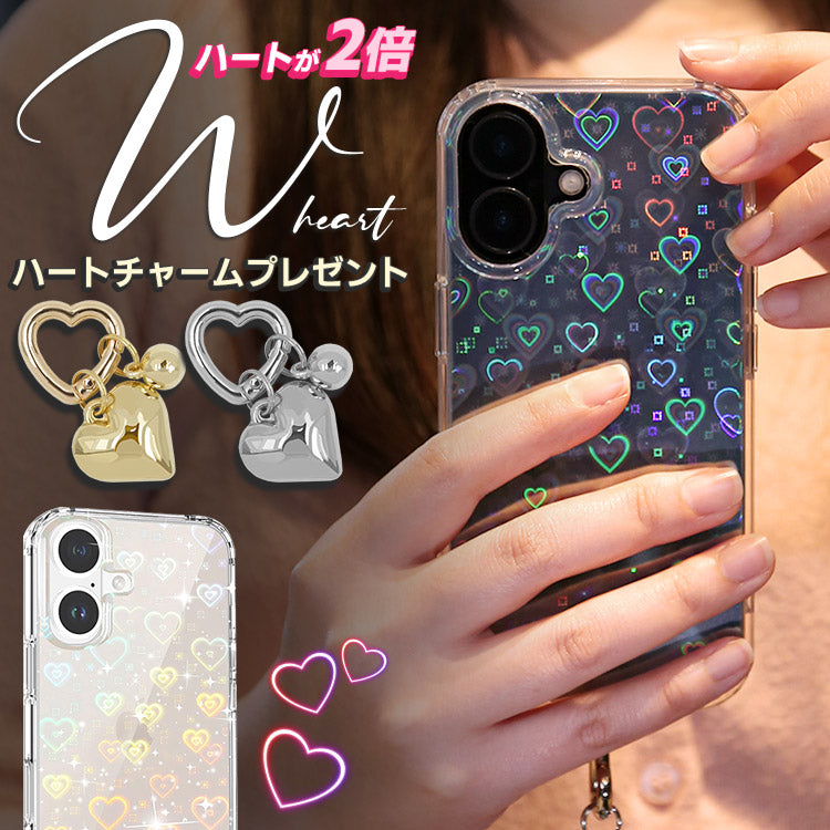 インナーシート・チャーム付きハートホログラムクリアiPhoneケース