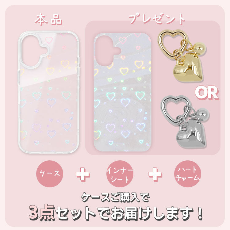 インナーシート・チャーム付きハートホログラムクリアiPhoneケース