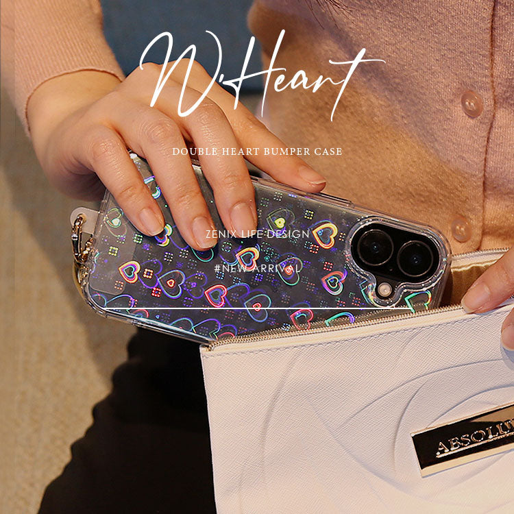 《インナーシート・チャーム付き》ハートホログラム｜クリアiPhoneケース