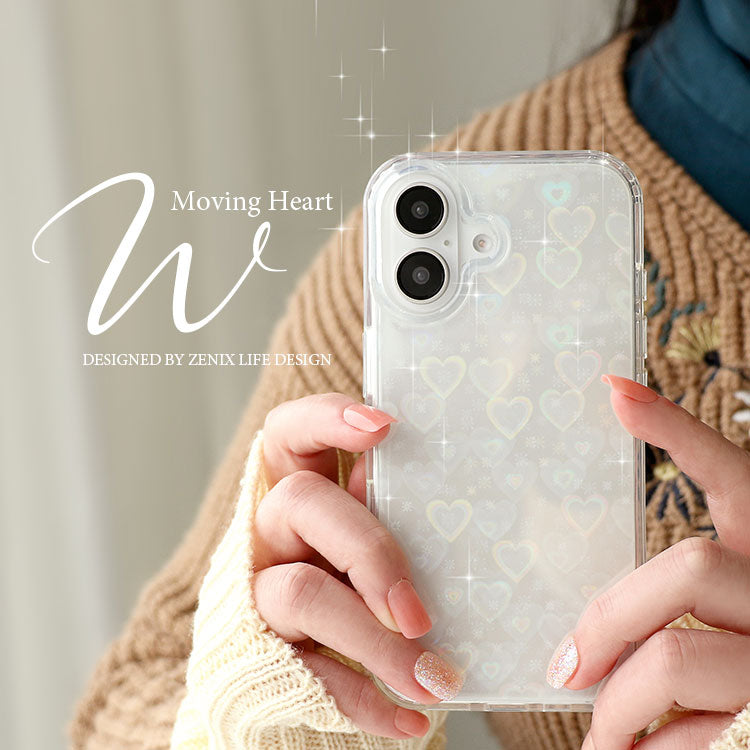 インナーシート・チャーム付きハートホログラムクリアiPhoneケース