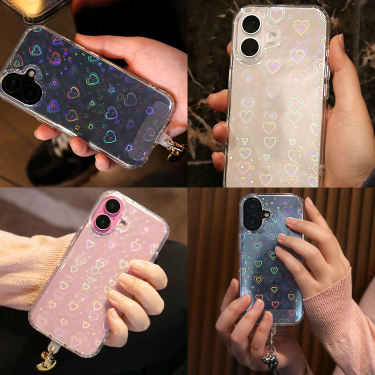 《インナーシート・チャーム付き》ハートホログラム｜クリアiPhoneケース