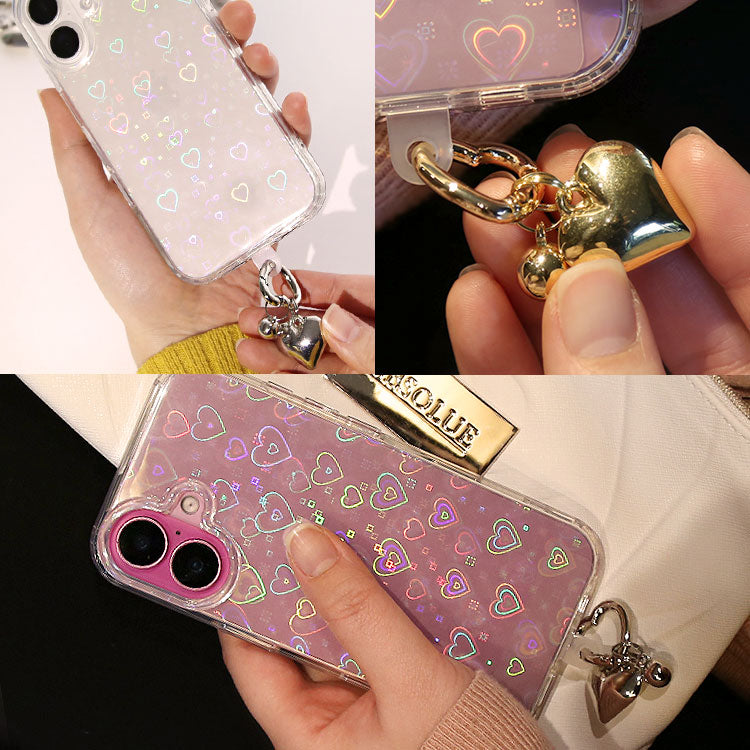 インナーシート・チャーム付きハートホログラムクリアiPhoneケース