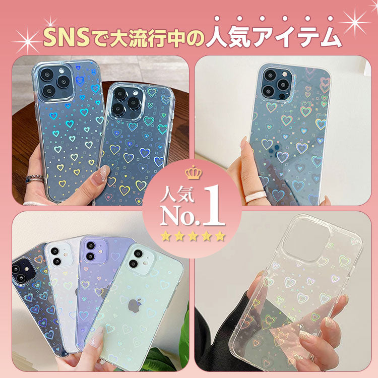 インナーシート・チャーム付きハートホログラムクリアiPhoneケース