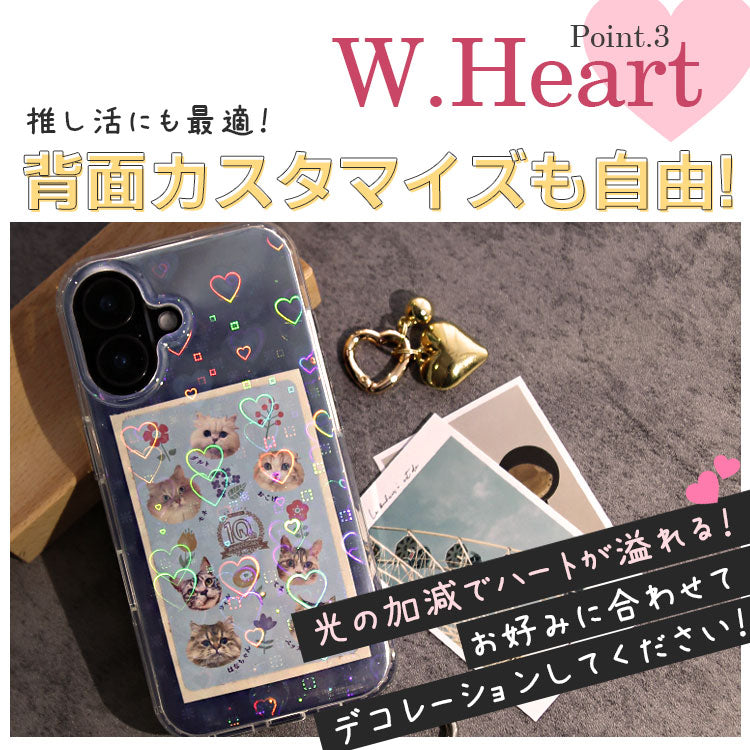 インナーシート・チャーム付きハートホログラムクリアiPhoneケース