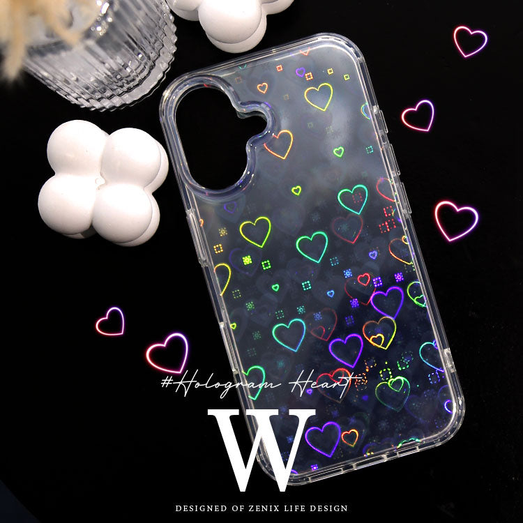 インナーシート・チャーム付きハートホログラムクリアiPhoneケース