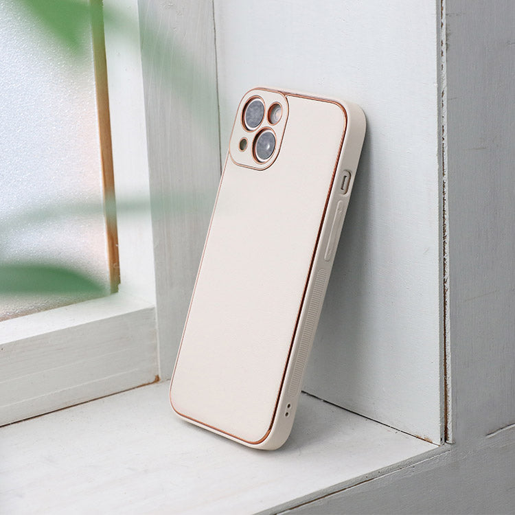 【ショルダーストラッププレゼント】ゴールドライン｜シンプルエレガンス プレミアム PUレザー iPhoneケース[iPhone12/11/SEシリーズ]