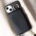 ショルダーストラップ＆背面収納付き｜ミラー内蔵くすみカラーiPhoneケース