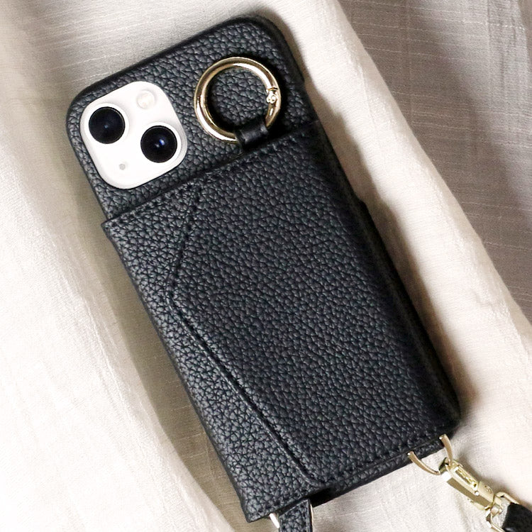 ショルダーストラップ背面収納付きくすみカラーiPhoneケース[iPhone16シリーズ]